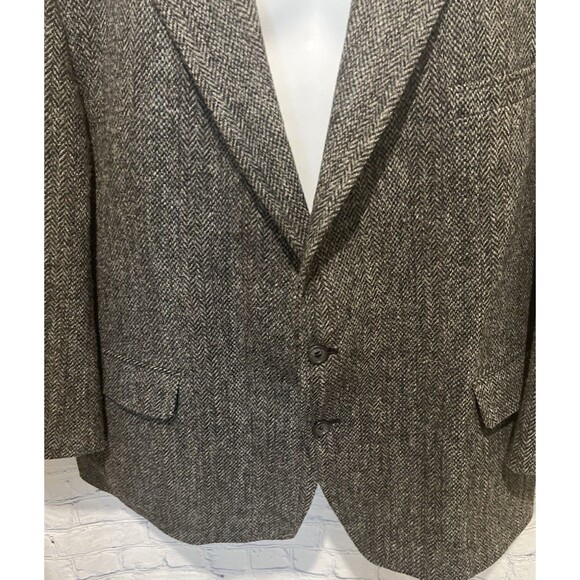 Vintage HARRIS TWEED Gray Blazer Sport Coat Jacket Herringbone Wool Mens 50R - Picture 2 of 10